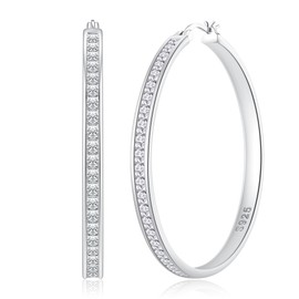 VEEDOFA Large Rhinestone Hoops Earrings for Women, Sparkly Cubic Zirconia Big Silver Hoops Non Tarnish, 925 Sterling Silver Rhinestone Earrings for Women, Chunky Diamond Hoop Earrings 30/40/50/60mm