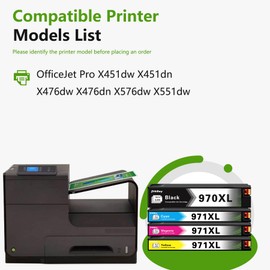 970XL 971XL Ink Cartridges Replacement for HP 970 971 Ink Cartridges for OfficeJet Pro X451dw X451dn X476dw X476dn X576dw X551dw 4 Pack (1Black, 1Cyan, 1Magenta, 1Yellow)
