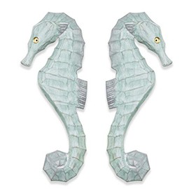 T.I. Design Hand Carved Seahorses Set of 2 | Seafoam Coastal Beach Nautical Sea Life Marine Wall Decor