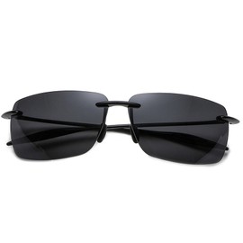 Sports Sunglasses for Men&Women TR90 Rimless Frame, Polarized UV400 Protection for Running,Fishing,Driving,Baseball8003 Black+Brown