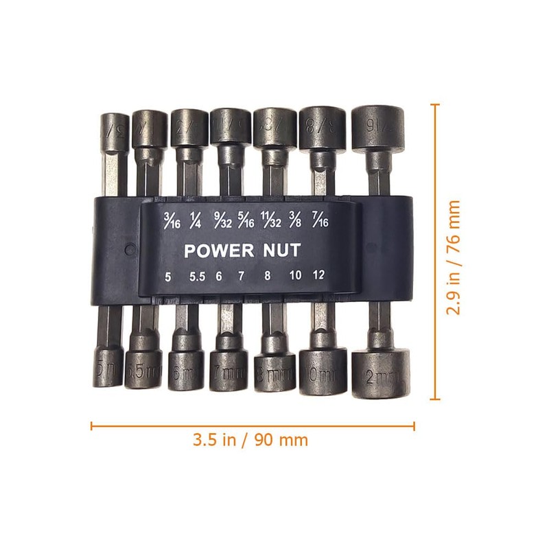 Hyshina 14-Piece Power Nut Driver Bit Set, Metric & SAE