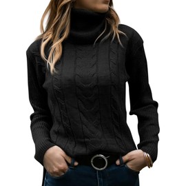 Womens Turtleneck Sweaters Long Sleeve Pullover Cable Knit Sweaters Soft Jumper Black