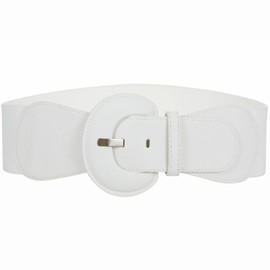 Gunsound Women's Wide Stretchy Cinch Belt Vintage Chunky Buckle Elastic Belts for Dress, White, Suit For Waist Size (36"-45")