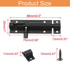 Piutouyar 2 Pcs 3 Inch Barrel Bolt Latch, Heavy Duty Sliding Door Latch Aluminum Alloy Mini Slide Bolt Latch Small Sliding Lock Door Lock for Security Gate Warehouse Garage Door Latches(Black)
