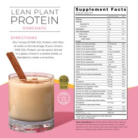 One Sol Lean Plant-Based Protein Powder, Pea & Brown Rice Protein, Low Carb, Vegan Friendly - Gluten, Lactose, & Soy Free - No Added Sugar, Non-GMO, Clean Nutrition, No Bloating (Horchata)