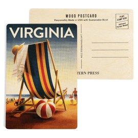Virginia, Beach Chair and Ball (4x6 Birch Wood Postcards, 2-Pack Stationary, Rustic Home Wall Decor)