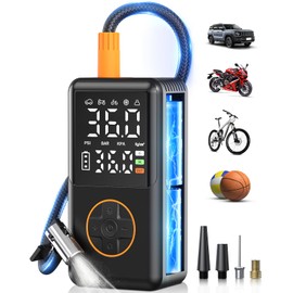 NUSTE Tire Inflator Portable Air Compressor with Upgrade Dual Screen, 150 PSI Cordless Air Pump for Car, Bicycle, Motorcycle Tires & Balls, Electric Bike Tire Pump with Pressure Gauge, LED Light