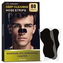 Charmonic 80 tiras de poros removedoras de puntos negros, tiras de nariz de carbón natural para limpiador de poros, tiras de poros de nariz de gran tamaño para hombres y mujeres para eliminar puntos negros y puntos blancos