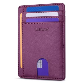 Buffway Slim Minimalist Front Pocket RFID Blocking Leather Wallets for Men and Women - Cross Purple