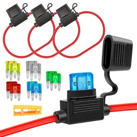 Aiqeer Pack of 3 32 V Small Car Inline Blade Fuse Holder, Waterproof Car Inline Mini Blade Fuse Holder with 16 AWG Wire, Free Pack of 10 Mini Blade Fuses and Fuse Puller