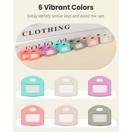 Uniclife 12 Pcs Key Covers 2.5 cm Key Cover Caps with Blank Paper Labels and Clear Windows Soft Key Caps for Standard Regular Thin Flat House Keys, 6 Colors