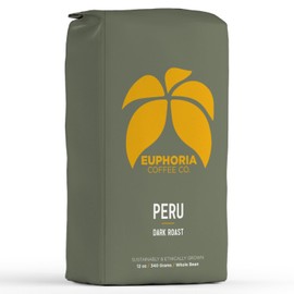 EUPHORIA COFFEE CO. Peru Whole Bean Coffee - Dark Roast | 12oz Bag (1 Pack)