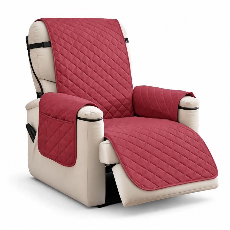 Gray Quilted Recliner Cover with Polyester Fabric, Side Storage Pocket