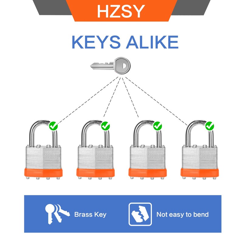 HZSY Padlocks Keyed Alike, Pack of 24, Laminated Steel Keyed