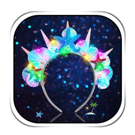 Zoestar Light Up Seashell Headband Starfish Headpiece Mermaid Hair Accessories for Women