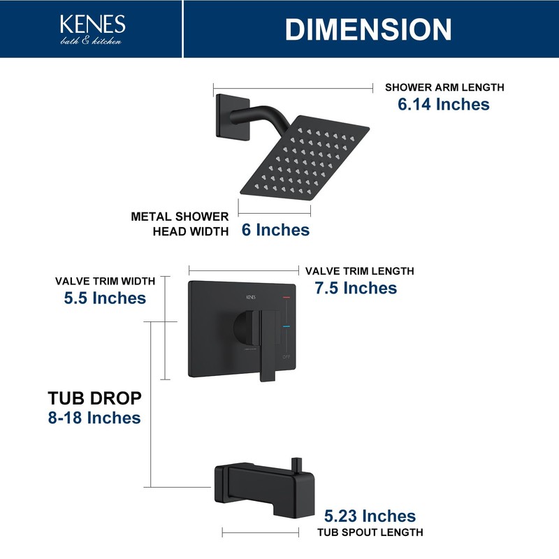 KENES Tub Shower Faucet Set Complete, Matte Black Tub and