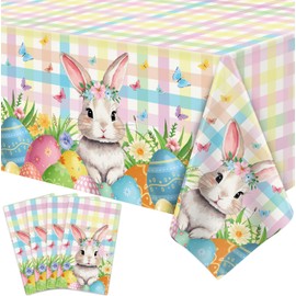 4 Pack Osterhase Tischdecke Frühling Blumen Kaninchen Tischdecke Büffel Karo Karte Tischdecke Frühling Blumendekoration Picknick Frühling Osterparty Zubehör 51 x 86 Zoll