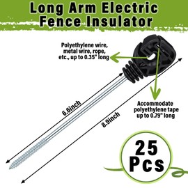 Tandefio 25 Pcs Electric Fence Wire Insulator Stand Off Screw in Insulator Black Fence Post Insulator Long Arm Wood Post Insulator for Tape Rope Electric Wire Animal Agricultural Garden