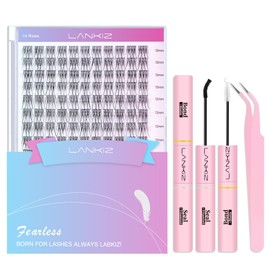 LANKIZ Lash Clusters Kit With Bond and Seal Natural Wispy 112pcs 10-20mm C Curl Natural Eyelash Clusters Kit Resuable DIY Eyelash Extensions Set for Beginners & Lash Artists