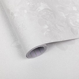 Decoroom White Peel and Stick Wallpaper, White Floral Textured Wallpaper 17.7 in X 394 in, Self-Adhesive Embossed White Flowers Contact Paper for Wall Covering Cabinet Bedroom