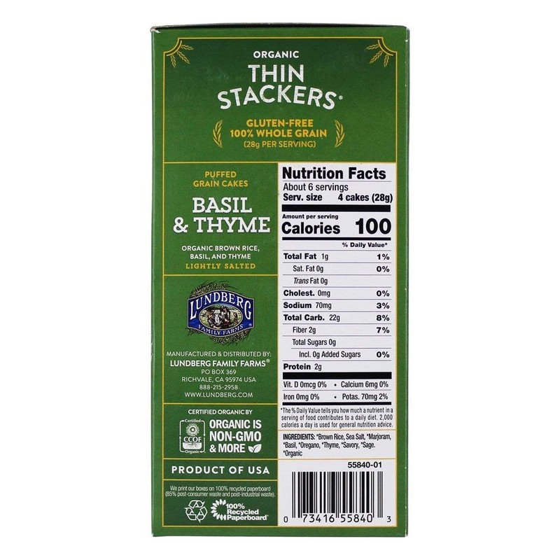 Lundberg Organic Thin Stackers, Basil & Thyme, 6 Oz, Gluten-Free,