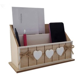 LB H&F Briefablage Papierablage Schreibtisch-Organizer Utensilo Stifteablage Holz Herz 25cm Aufbewahrungsbox Briefe Stifte