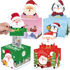 Christmas Party Gifts, 4 Pack Christmas Money Box for Cash Gift Pull, Surprise Money Holders with 200Pcs Transparent Bags, DIY Fun Cash Box for Women Men Girls Boys Kids Adults Mom Dad