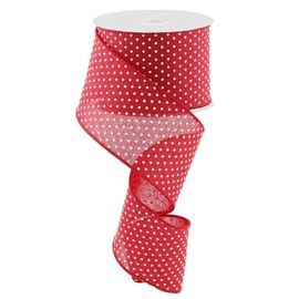 2.5" x 100ft Raised Swiss Dots Wired Ribbon, Red with White