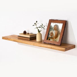 fuqing Live Edge Floating Shelves for Wall - Solid Elm Wood Floating Shelves 48 Inch - 9 Inch Deep Natural Wooden Wall Shelves with Heavy Duty Metal Brackets and Anchors