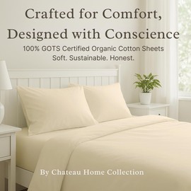 100% Organic Cotton King Size Sheets Set - Luxury Sateen Weave 300 TC 4 Piece Deep Pocket King Sheets Fits Upto 17", GOTS Certified Naturally Cool Soft Breathable & Comfy Sheet & Pillowcase Sets,- Tan