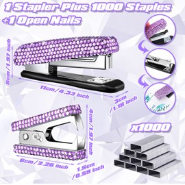 Yunlly 6 Pack Bling Office Stationery Set Desk Accessory Office Set Includes Pen Scissor Stapler Staple Remover 1000 Pcs Staples Tape Dispenser with Diamond Inlay for Office Home Desk (Purple)
