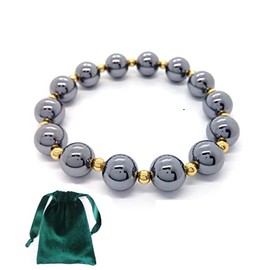 VINCHIC Terahertz Bracelet Annular Gold Round Bead Stretch Bracelet Natural Terahertz Stone Bracelet Gift Healing Stone (10mm)