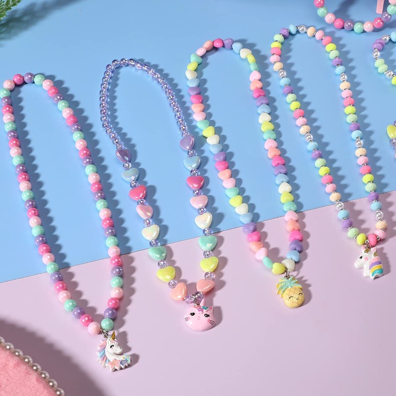 PinkSheep Jewelry Sets Beaded Necklace and Beads Bracelet for Kids