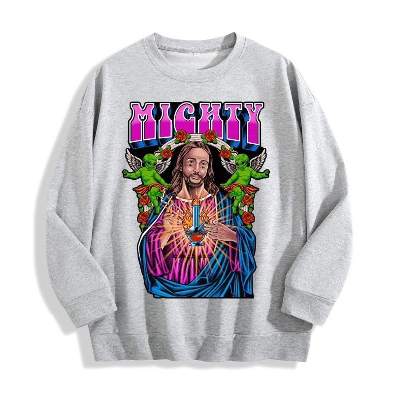 Mighty Retro Alien Jesus Graphic Crewneck Sweatshirt, US Warehouse, 6
