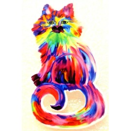 Cat Kitten Sitting Longhair Multicolor Watercolor Acrylic Pin Brooch Jewelry