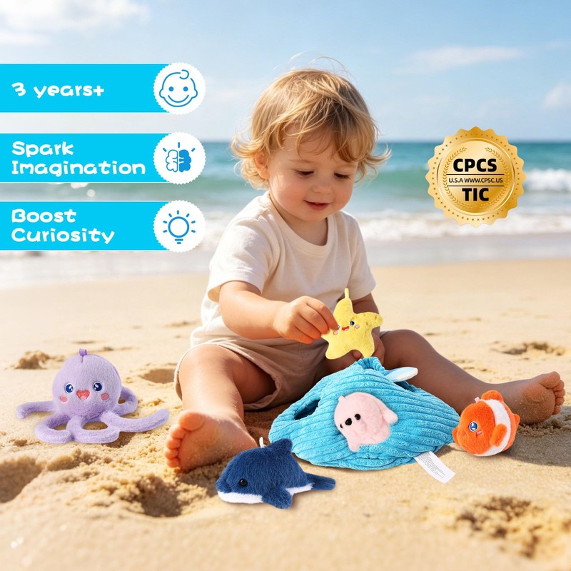 MIAODAM Ocean Sea Stuffed Animal Plush Set, 6Pcs Soft Sea