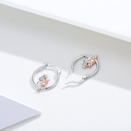 Animal Hoop Earrings Girls S925 Silver Panda Hoop Earrings Koala Raccoon Snail Rabbit Hummingbird Dolphin Animal Cuff Hoop Earrings for Women Girls Daughter Children, Sterling Silver