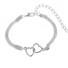 Double Heart Ankle Bracelet for Women – Adjustable Waterproof Diamond Rhinestone Ankle Bracelets for Women – Ladies Silver Ankle Bracelet – Stylish Silver Anklets Gift for Summer, Beach, Parties