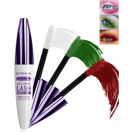 5D White Green Red Mascara Voluminous Waterproof-Silk Fiber Tubing Mascara for Eyelashes,Volume and Length Curling Eye Lash,Longlasting Smudegproof Liquid Lash Extensions Colored Mascara for Women