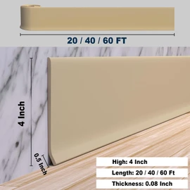Duzzy Flexible Baseboard Molding Trim, 4 Inch(W) x 40 Feet(L) Peel and Stick Rubber Wall Trim Molding, Self-Adhesive Vinyl Wall Base Cove Base