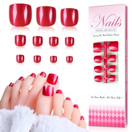 ELEVENAIL 5 Packs Press on Toenails Red Pink Green Nude Toenails Reusable Toe Nail Art Tips Short Squoval False Nails Salon Manicure Kits Reusable Acrylic Nails Fake Toenails