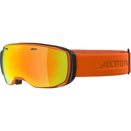 ALPINA Estetica Q-Lite Mirrored, Contrast-Enhancing OTG Ski Goggles with 100% UV Protection for Adults, Pumpkin Matt, One Size