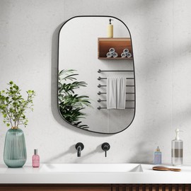 MICLEANCRO Irregular Wall Mirror 19.7"x 35.5" Black Frame Asymmetrical Mirror Decor for Living Room Bedroom Bathroom Entryway