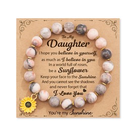 Maynor Daughter Bracelet Gifts，Natural Stone Healing Anxiety Crystal Bracelets Pink Zebra Bracelet Crystal Jewelry for Daughter Brithday BFF with Encourage Quote Card