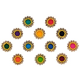 Comet Busters Multicolor Round Velvet Bindi With Gold Stone Border (8mm) (BIN1645)