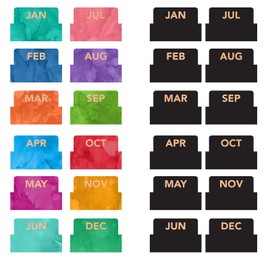 Global Printed Products Monthly Adhesive Tabs Includes 12 Black and 12 Colorful (Set of 24)