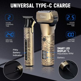 Hatteker Foil Shaver Electric Razor Men's Shaver T-Blade Trimmer Beard Trimmer Beard Clipper Hair Clipper LED Display Waterproof Wet/Dry Shaver Kit 2 in 1