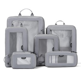 EPICKA TripCozy Compression Packing Cubes - 6 Set Durable Travel Organizer Bags with Mesh Top, Expandable Travel Accessories for Carry on, Luggage, Suitcase, Backpack (Light Grey)