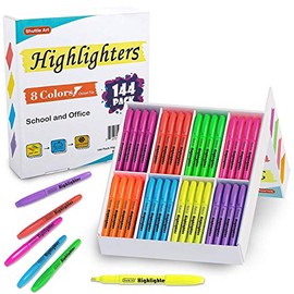 144 Pack Highlighters, Shuttle Art Highlighters Assorted Colors Set, 8 Bright Colors Chisel Tip Highlighter Markers Bulk for Kid and Adult Coloring, Highlighting as School Supplies