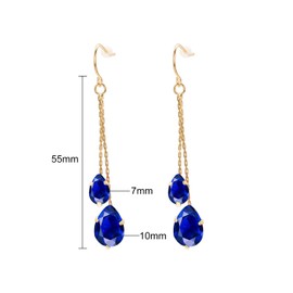 VISSEN Women's Long Drop Earrings Cubic Zirconia Chain Gold-Plated Rose Gold Long Drop Earrings Jewellery, Gold Plated Blue CZ